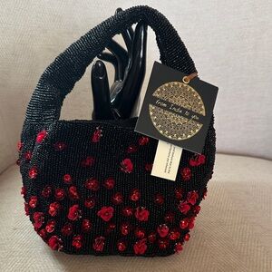 Handbag Elegant Black and Red Beaded Handbag